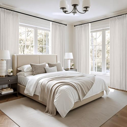 MIULEE Pinch Pleated Linen Curtains 40x90 Inches Beige White 4 Panels Set - color: Beige White, size: 40"W x 90"L (Pack of 4)