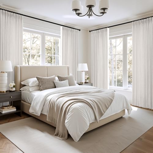 MIULEE Pinch Pleated Linen Curtains 40x102 Inch Beige White 4 Panels Set - color: Beige White, size: 40"W x 102"L (Pack of 4)