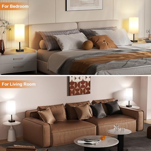Set of 2 White Bedside Table Lamps for Bedroom - Nightstand Lamp, USB C+A - color: White & Black (2PCS), size: 14.3in