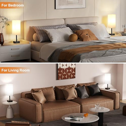 Set of 2 White Bedside Table Lamps for Bedroom - Nightstand Lamp, USB C+A - color: White & Black (2PCS), size: 14.3in