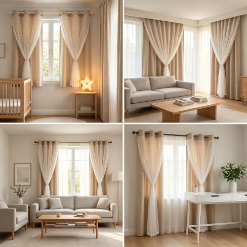 Beige Kids Star Cutout Curtains for Bedroom 52" W x 84" L 2 Panels - color: Beige, size: 52"W x 84"L (Pack of 2)