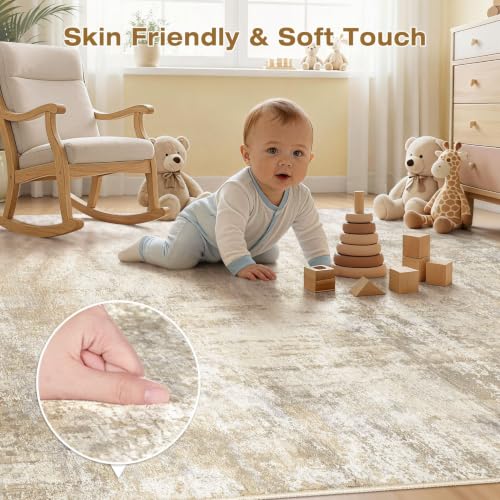 cotiled 8ft Round Living Room Rug, Abstract, Washable, Non Slip, Beige - color: Beige, size: 8' (Round)