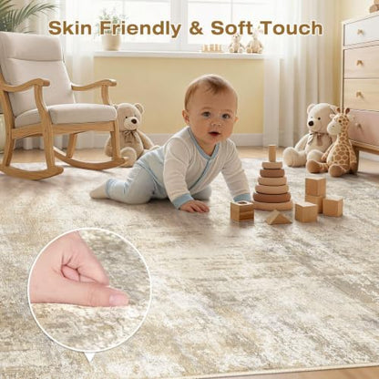cotiled 6x9 Area Rugs Living Room: Washable Abstract Rug Beige - color: Beige, size: 6' x 9' (Rectangular)