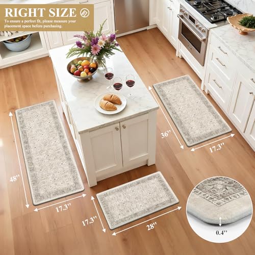 Pauwer Anti Fatigue Kitchen Floor Mats Set of 3, Cushioned Rugs, Khaki - color: Khaki