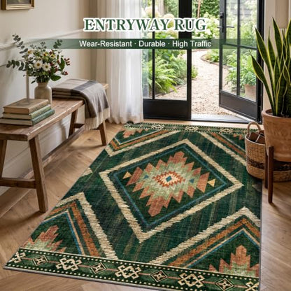 Green Boho Washable Living Room Entryway Area Rugs 3x5Ft Non Slip - color: Green, size: 3' x 5' (Rectangular)