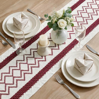 Artoid Mode Red Stripe Diamond Woven Table Runner 12x36 Inch - color: Red, size: 12" x 36", Table Runner