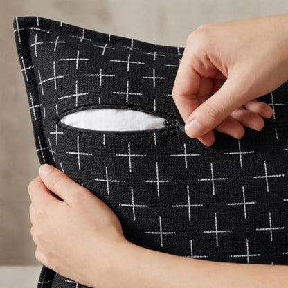 AVOIN colorlife Black Flange Edge Throw Pillow Covers 22x22 Inch 2PC - color: Black, size: 22" x 22" (Pack of 2)