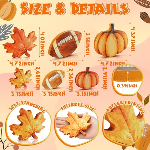 Bencailor 12 Pcs Fall Table Decor Wooden Pumpkins Maple Leaf Fall Football Tiered Tray Decor Thanksgiving Centerpiece Autumn Football Decorations for Home Kitchen Desk Office Party - style: Innovative