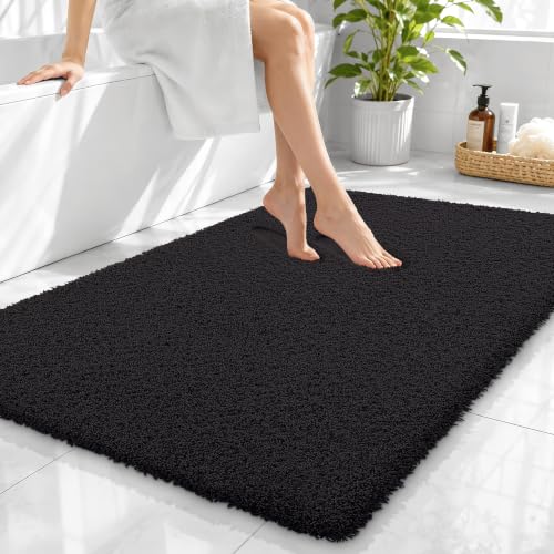 OLANLY Microfiber Large Bathroom Rugs 40x32, Soft Absorbent Bath Mat, Black - color: Black, size: 40" X 32"