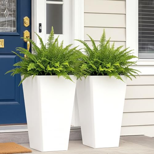 Worth Garden 20" White Plant Pots Tall Flower Pots Set of 2 Planters - color: White