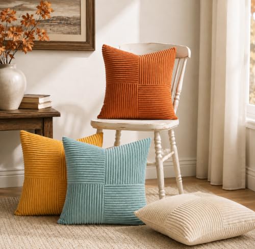 Topfinel Decorative Blue Throw Pillow Covers 16×16,Boho Pillow Covers Set of 4 Soft and Cozy Velvet Double-Sided Designs,Mix and Match for Couch Boho Farmhouse Fall Home Decor - color: Orange Teal, size: 16" x 16" (Pack of 4)