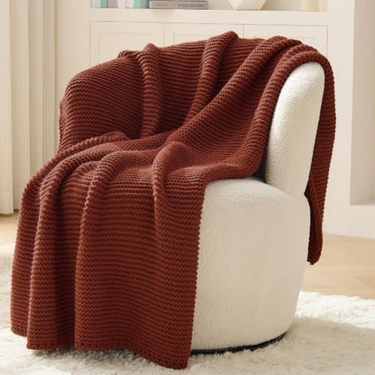 Rust Throw Blanket, Garter Knit, 60" x 80", Rustic Red Orange - color: Rust, size: 60"x80"
