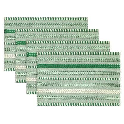 Artoid Mode Emerald Woven Braided Stripe Placemats Set of 4-12x18 Inch - color: Emerald, size: 12" x 18", 4 Pcs