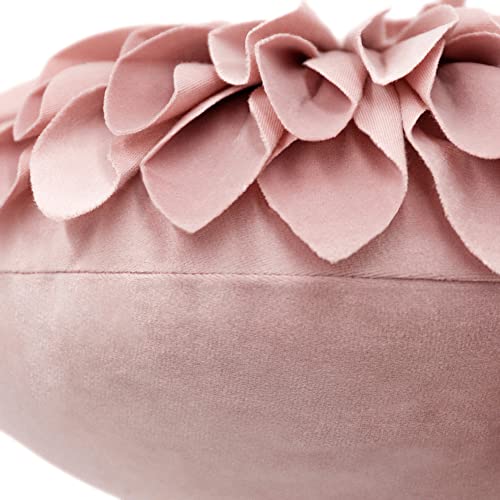 JWH Handmade 3D Sunflower Throw Pillow Cover Decorative Accent Pillow Case Round Floral Cushion Velvet Pillowcase with PP Cotton Insert for Home Bed Couch Bedroom Chair 12 Inch Dusty Pink
