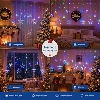 Vigdur Star String Lights, 12 Stars 138 LEDs Star Curtain Light with Remote - color: Star Lights