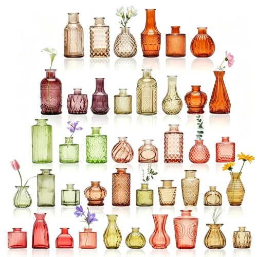 42 Pcs Vases Bulk Colored Glass Bud Vases Set, Assorted Vintage Bud Vases - color: Amber Series