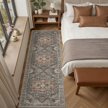 Roxstand Washable 2.6x8 Hallway Runner Rug, Grey/Brown/Tan - color: Grey/Brown/Tan, size: 2'6" x 8' (Runner)