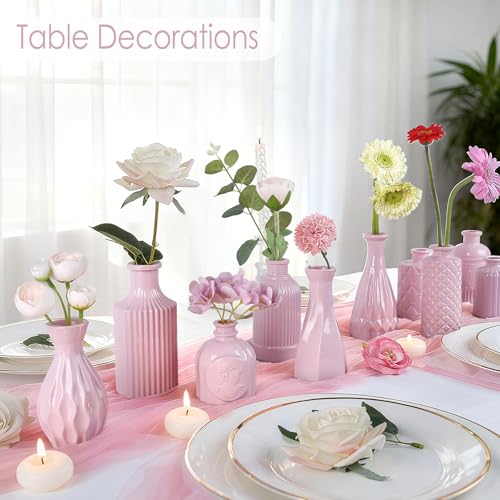 TBWIND 12 Pcs Blush Pink Glass Bud Vase Set - color: Blush Pink-12pcs, size: 12Pcs
