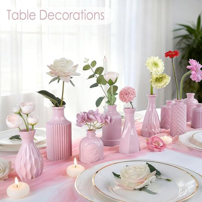 TBWIND 12 Pcs Blush Pink Glass Bud Vase Set - color: Blush Pink-12pcs, size: 12Pcs