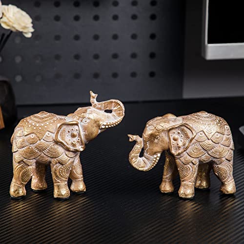 Small Elephant Statues Gold Home Decor Elephant Figurines with Trunk Up - color: Gold