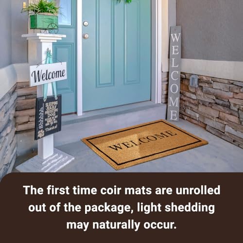 KANKUN Coco Coir Door Mat with Heavy Duty Backing, Welcome Doormat (17" x 30"), Doormat Entrance (Welcome2-1Pack) - color: Welcome2 - 1pack