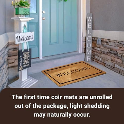 KANKUN Coco Coir Door Mat with Heavy Duty Backing, Welcome Doormat (17" x 30"), Doormat Entrance (Welcome2-1Pack) - color: Welcome2 - 1pack