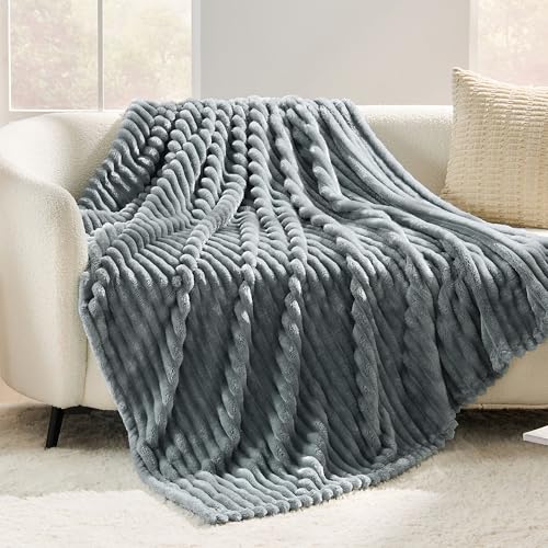 330GSM Ribbed Fleece Throw Blanket for Couch, Gray, 50"x60" - color: Grey, size: Throw(50"x60")