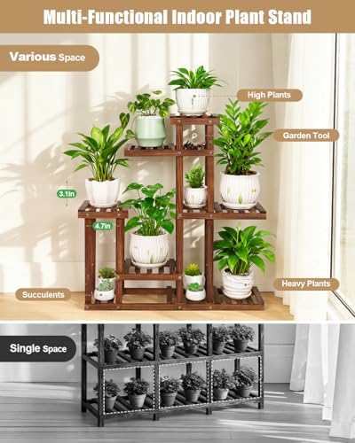 6-Tier Wood Plant Stand Indoor Outdoor Multi Tier Plant Shelf Narrow