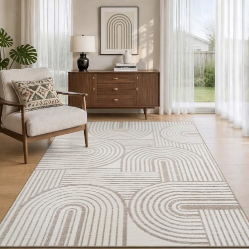 Beige Neutral 4x6 Area Rugs for Entryway Textured Tufted Rugs for Entrance Living Room Bedroom Rug-Carpet Cream Ivory Washable Geometric Moroccan Modern Rug - color: Beige, size: 4' x 6' (Rectangular)