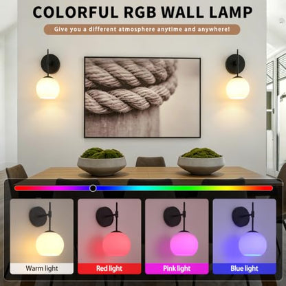 Battery Operated Wall Sconces Set of Two, Rechargeable, Black - color: Black