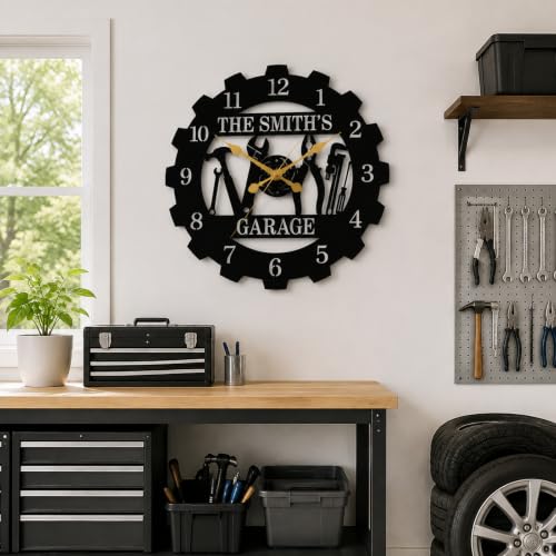 Personalized Garage Clock, Custom Metal Wall Clock, Mechanic Garage Decor - color: Design7