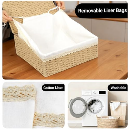 Nonam Rattan Divided Storage Basket with Lid, Set of 3, Natural - color: Divided Paper * Set of 3