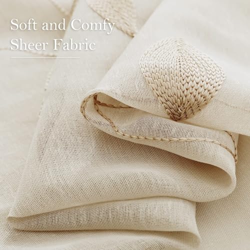 HOMEIDEAS Taupe Kitchen Sheer Curtains Leaf Embroidered, 52x45, 2 Panels - color: 2-taupe/Beige, size: 52"W x 45"L (Pack of 2)