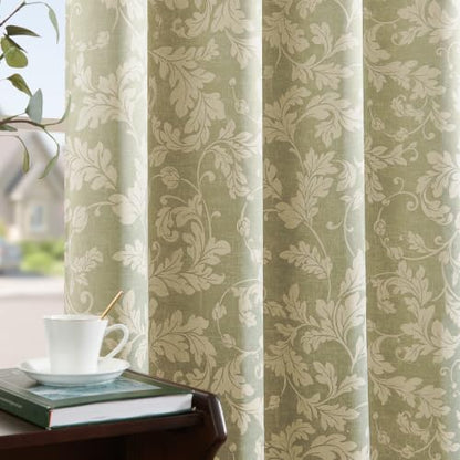 jinchan Green Floral Curtains 84 Inch Room Darkening Grommet 2 Panels - color: Sage, size: 50"W x 84"L (Pack of 2)