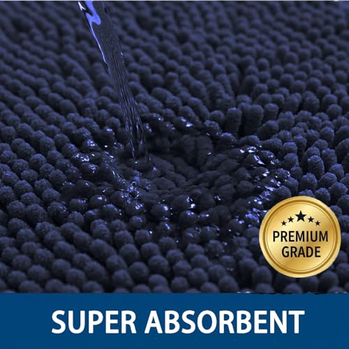Bathroom Rugs Sets 2 Piece,Super Absorbent Chenille Bath Mats and U-Shaped Toilet Rug,Strong PVC Non Slip Backing,Microfiber Washable Dry Quickly Bath Mats for Bathroom(20"x32"+20"x20"U,Navy Blue) - color: Navy Blue