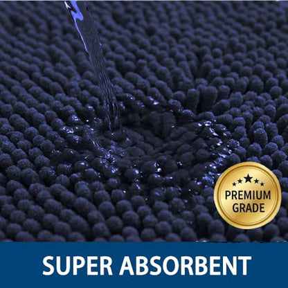 Bathroom Rugs Sets 2 Piece,Super Absorbent Chenille Bath Mats and U-Shaped Toilet Rug,Strong PVC Non Slip Backing,Microfiber Washable Dry Quickly Bath Mats for Bathroom(20"x32"+20"x20"U,Navy Blue) - color: Navy Blue