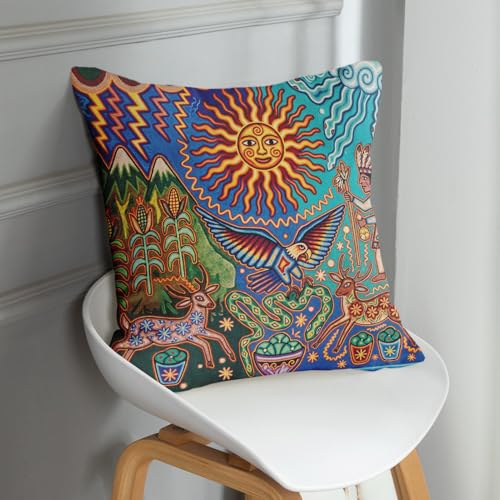 Sanwarm Linen Throw Pillow Covers Set of 4, 18 x 18 Inch, Boho Ethnic - color: Mexico Boho, size: 18" x 18" (Pack of 4)