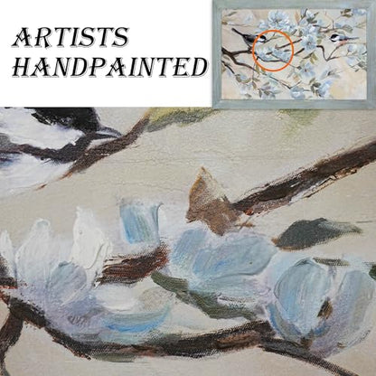 Oversized Spring Bird Scene Framed Wall Art, 36" Lx24 W - color: Chickadees on Soft Pastel, size: 36"L x 24"W