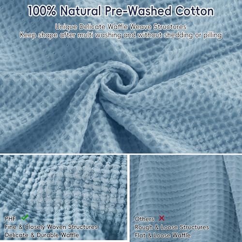 PHF 100% Cotton Waffle Blanket Lightweight Breathable, Twin Size Dusty Blue - color: Dusty Blue, size: Twin(66" x 90")