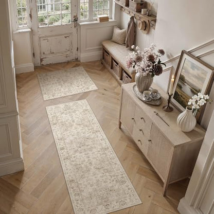 2 Piece Beige Neutral Kitchen Rug Set - color: Neutral | Beige, size: 24"x36"+30"x96"