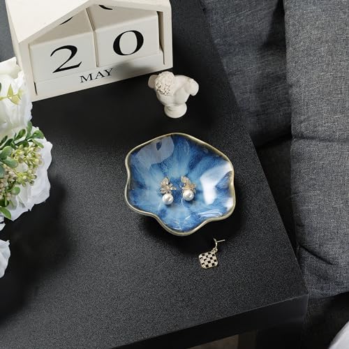 Ceramic Ring Dish, Jewelry Trinket Tray for Rings and Earrings - color: Dark Blue