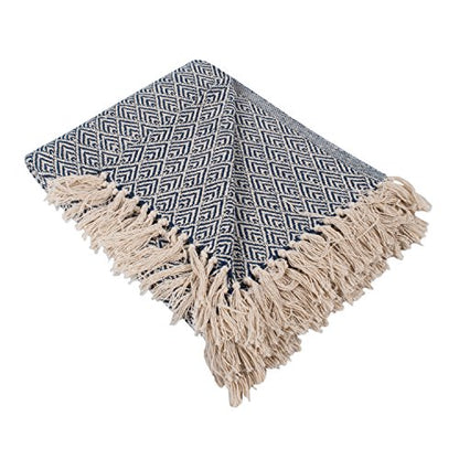DII Diamond Throw Collection Cotton Woven, 50x60, Nautical Blue - color: Nautical Blue, size: 50x60"