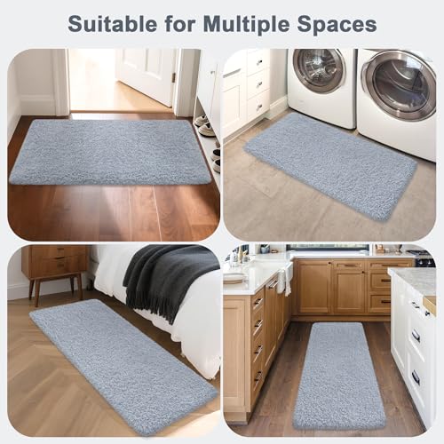 Bathroom Runner Rug 48"x24", Non Slip Long Bath Mat, Blue Grey - color: Blue Grey, size: 48" x 24" (Rectangular)