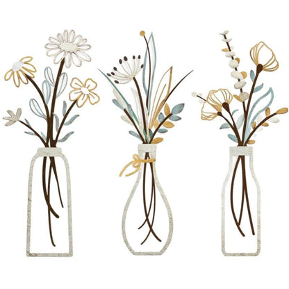 Embewhis Metal Wall Art Flowers 3pcs, Rustic Farmhouse Flower Sculptures, 13.7" Wall Art Decor, Drill-Free Install Option for Living Room, Kitchen, Bedroom & Bathroom - size: A