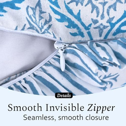 CPC Indigo Regal Block Print Ruffle Pillow Cover 18x18 Inch, Pack of 2 - color: Indigo Regal, size: 18" x 18" (Pack of 2)