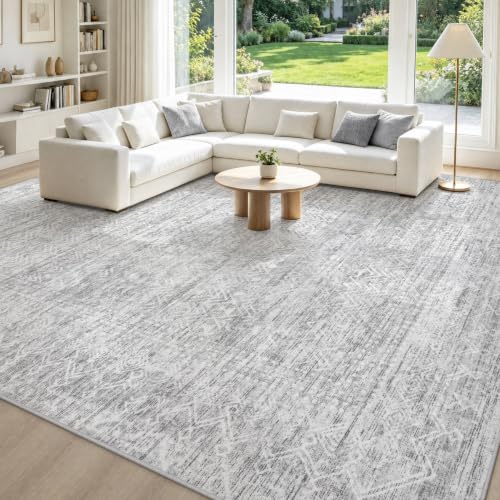 8x10 Area Rugs, Grey Washable Geometric Boho Rug for Living Room, Bedroom - color: Grey, size: 8' x 10' (Rectangular)