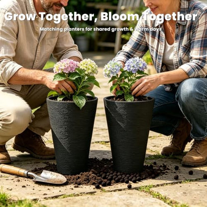 Kante 2-Pack All-Weather 13" H Round Tapered Black Plastic Planters - color: Brunish Black, size: 13" H