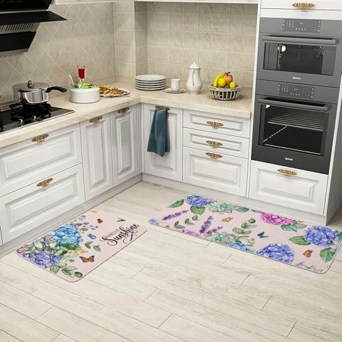Hydrangea Kitchen Mats Set of 2, Waterproof Non-Slip Kitchen Rugs for Floor - color: Hydrangea