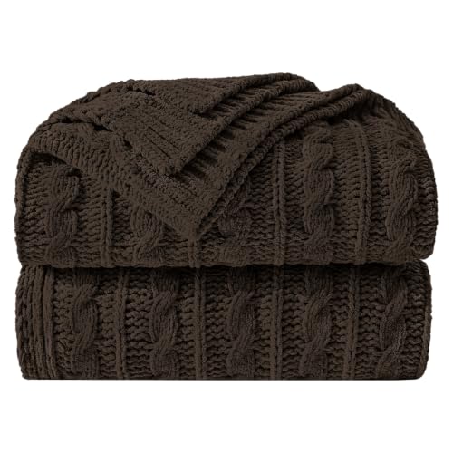 Cocoa Brown Cable Knit Throw Blanket,Extra Thick Cozy Sofa Blanket 50x60 - color: Cocoa Brown, size: 50"x60"