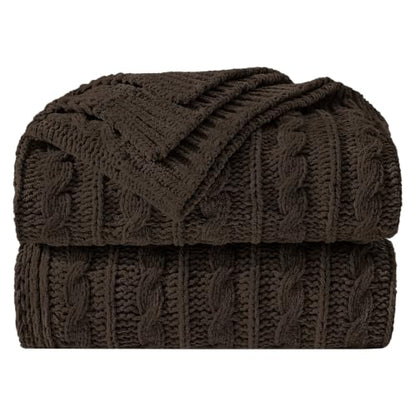 Cocoa Brown Cable Knit Throw Blanket,Extra Thick Cozy Sofa Blanket 50x60 - color: Cocoa Brown, size: 50"x60"